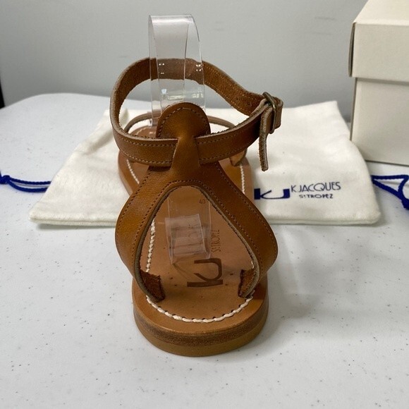 K.Jacques Laura Flat Sandals Pul Natural Handmade Leather Double-Strap - Picture 7 of 15